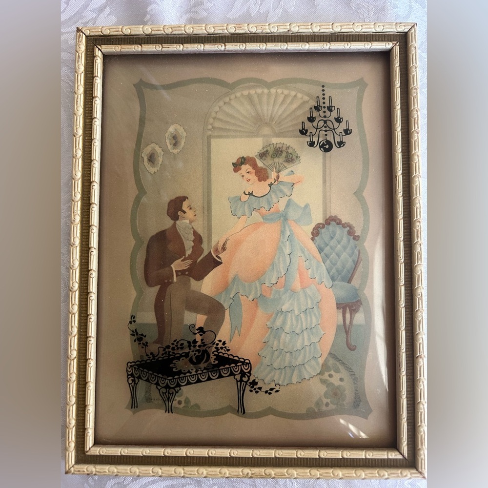 4 Vintage Curved Glass Framed Reverse Painted Silhouettes - Picture 3 of 9